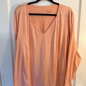 LANE BRYANT LIVI LONG SLEEVE ACTIVE V-NECK SHIRT 26/28
